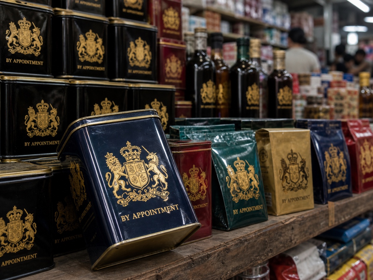 The royal crest on a biscuit tin in Guangzhou: how fake 'By Appointment' warrants spread abroad