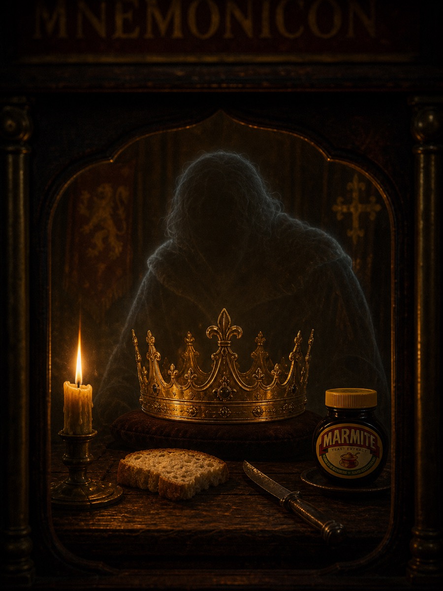Richard III's coronation chamber, the crown on a small table, the jar beside the candle.